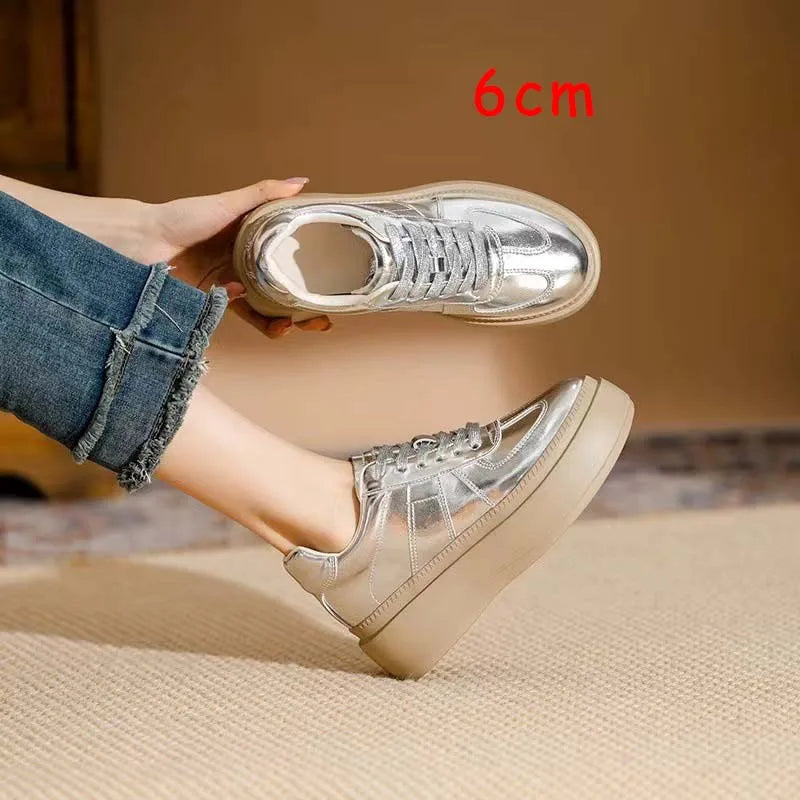 Fujin 9cm 6cm Patent Genuine Leather Suede Women Casual Spring Shoes Super Thick Fashion Sneakers Chunky Shoes Platform Wedge