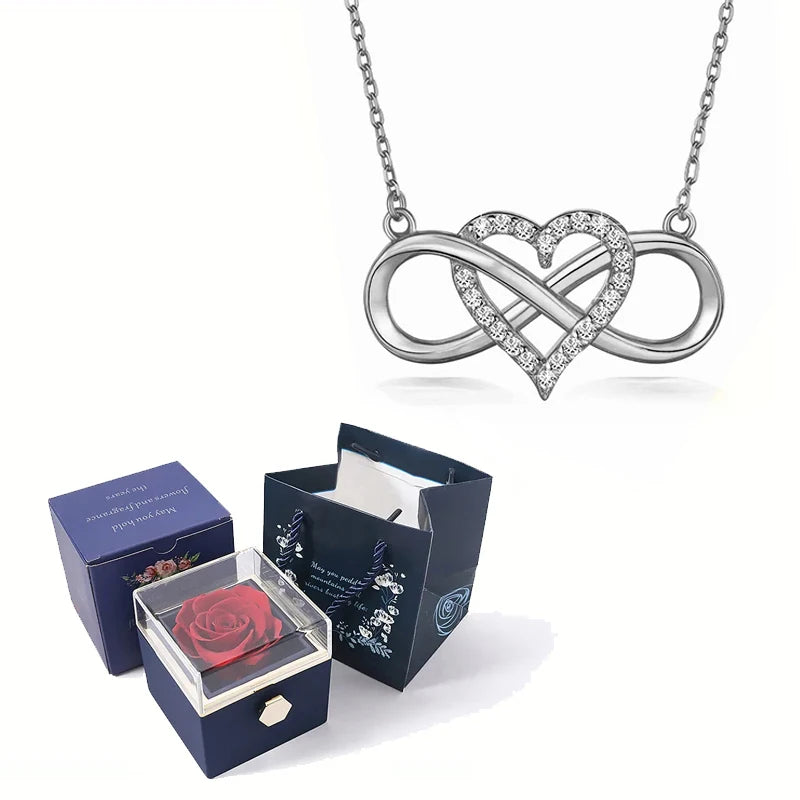 Eternal Love Necklace With 360° Flip Rose Gift Box For Women GFirlfriend Mom WIfe Christmas Romantic Gifts 2023 Hot Jewelry