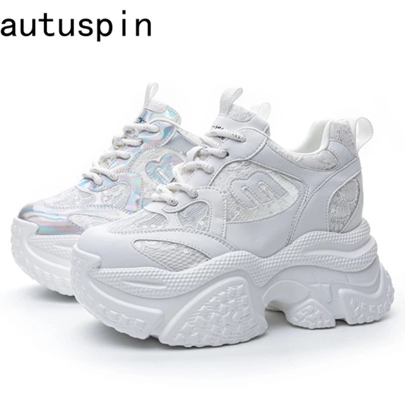 Autuspin Lace Mesh Women's Vulcanize Shoes Summer Fashion Brand High Quality Ladies Platform Chunky Sneakers Woman Size 34-39