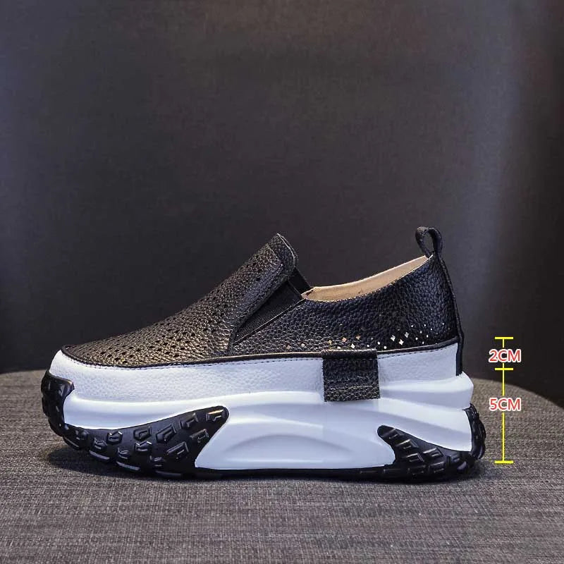 Fujin 7cm Genuine Leather Women Vulcanized Platform Wedge Chunky Sneaker Casual Stable Fashion Skate Boarding High Brand Shoes