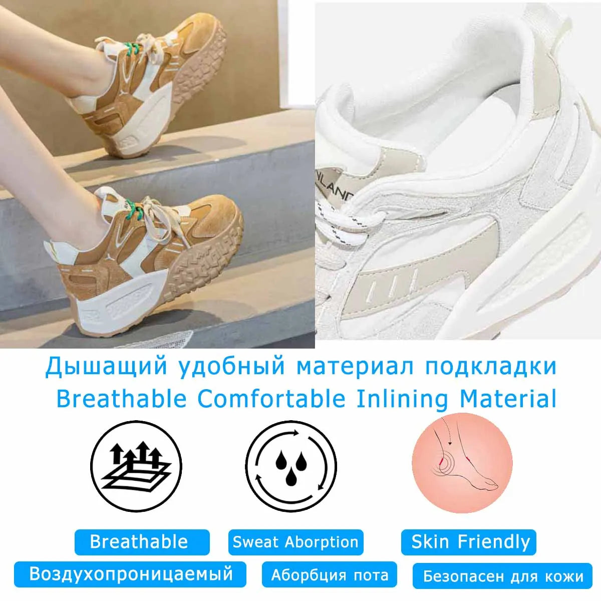 Fujin 6cm Genuine Leather Breathable Vulcanize Spring Autumn Flats Chunky Sneakers Platform Wedge Flats Women Shoes
