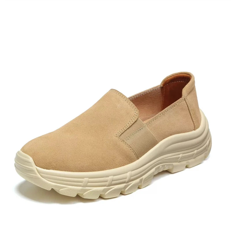 WOIZGIC Women Flats Ladies Mother Female Cow Suede Genuine Leather Shoes Loafers Sports Non Slip Breathable Vulcanized Shoes