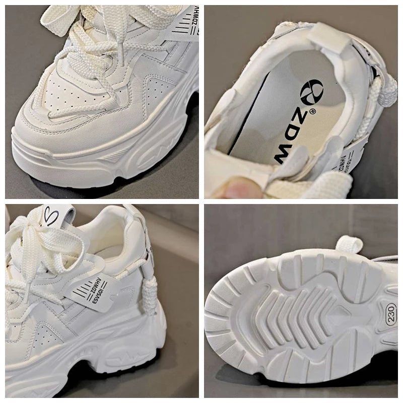 Fujin 10cm Women Lace Up Chunky Sneakers Fashion Spring Autumn Stable High Platform Ladies Vulcanize Cow Genuine Leather Shoes