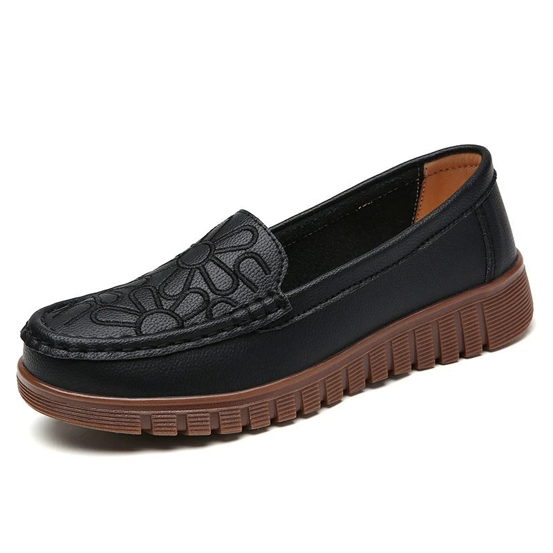 WOIZGIC Women's Ladies Mother Shoes Genuine Leather Flats Non Slip On Soft Spring Autumn Loafers Moccasin