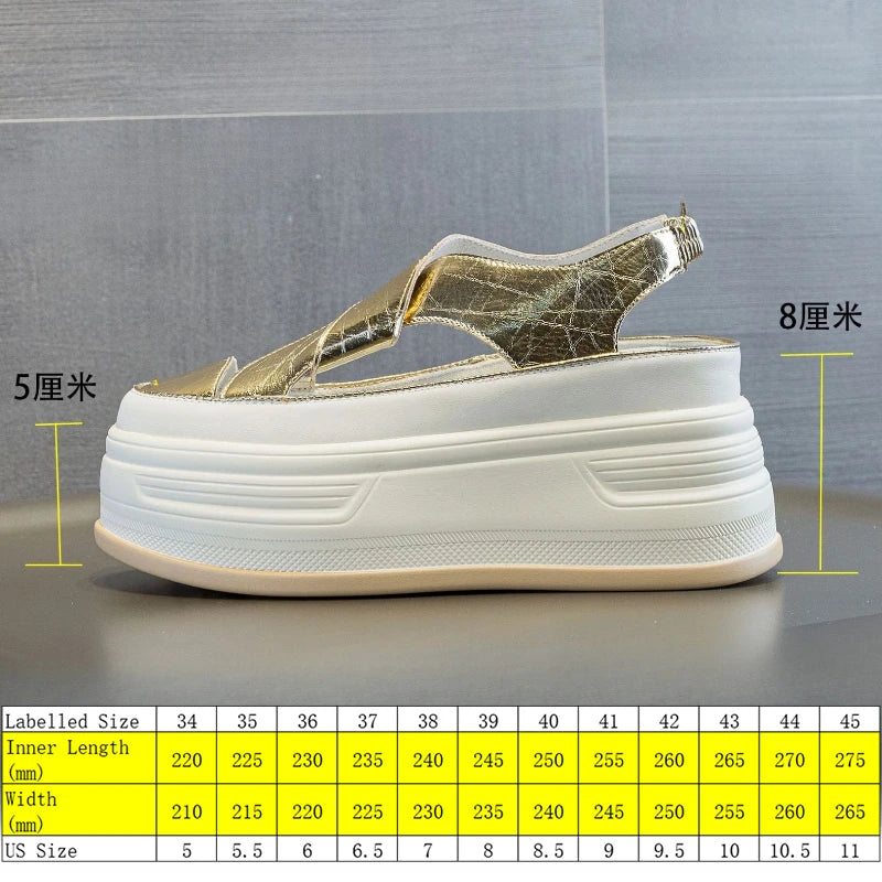 Fujin 8cm PU Patent Synthetic Microfiber Leather Chunky Sneakers Slippers Platform Wedge Sandals Slipper Flats Women Shoes