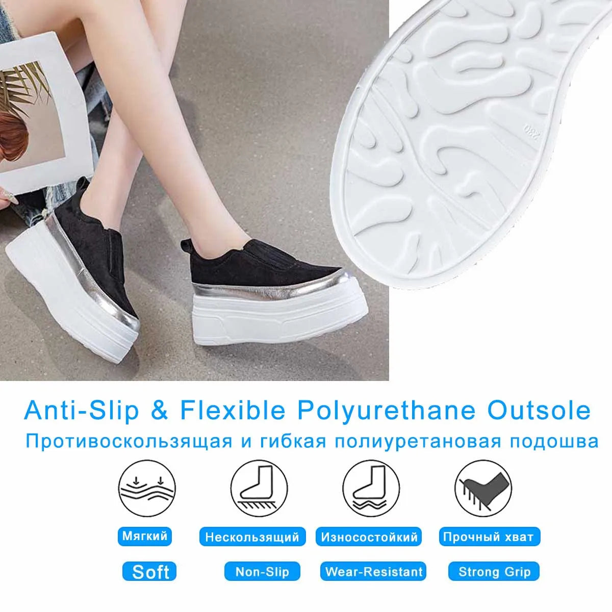 Fujin 8.5cm Synthetic Leather Cloth Chunky Heels Mary Jane Platform Wedge Flats Platform Autumn Breathable Pumps Spring Shoes