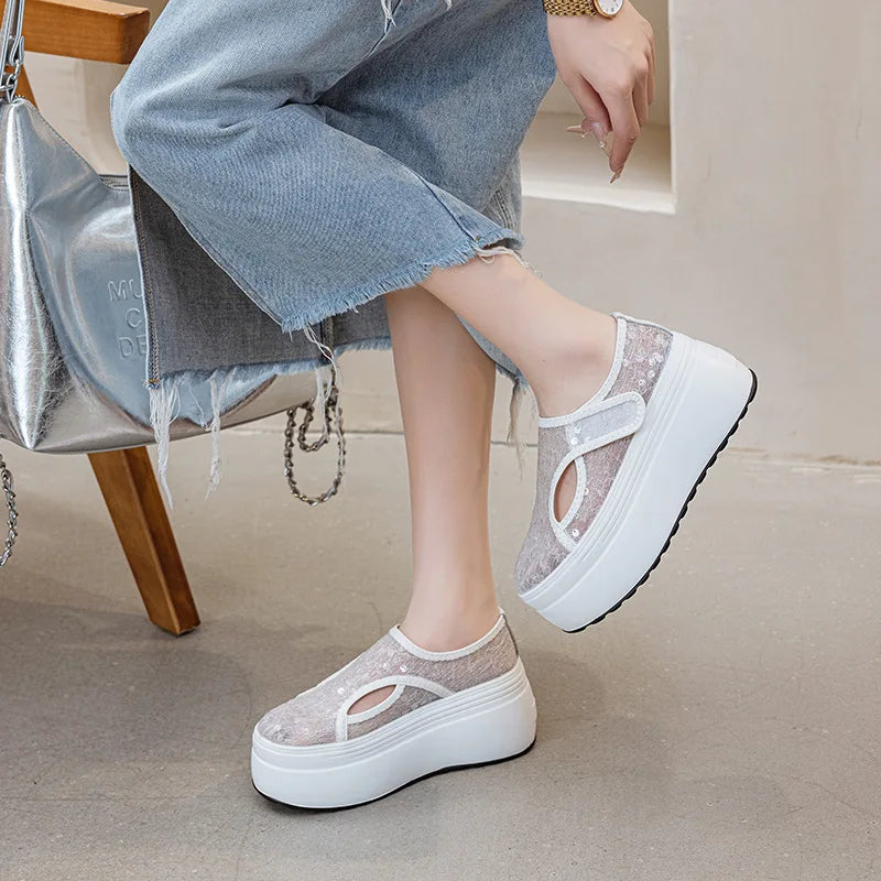 Fujin 8cm White Platform Sneakers for Women Casual Shoes Chunky Platform Sneakers Fashion Female Summer Shoes Sandals Slip on