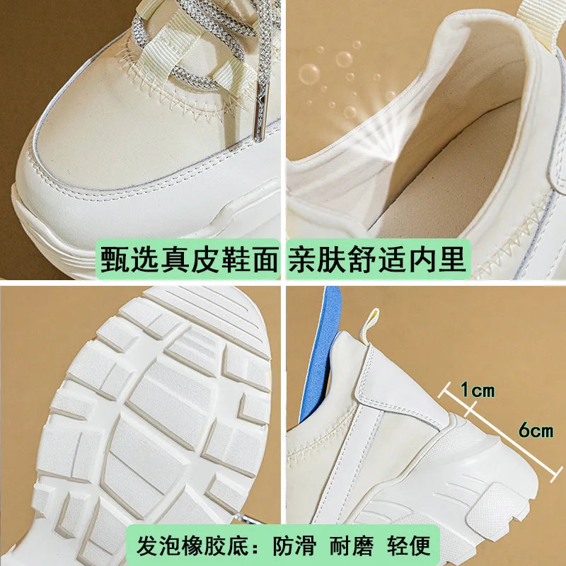 Fujin 7cm Chunky Sneakers for Women Casual Shoes Genuine Leather Fashion Sneakers Comfortable Women Walking Shoes Fall Spring