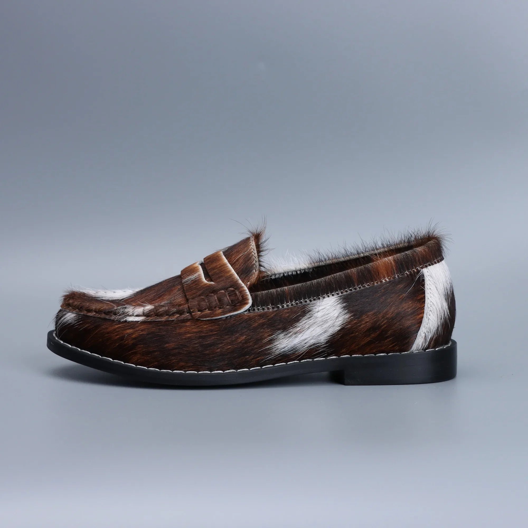 Luxury Natural Calf Hair Prints Loafers for Women 2025 Penny Loafers Designer Flat Shoes Work Walking Comfortable Fur Shoes