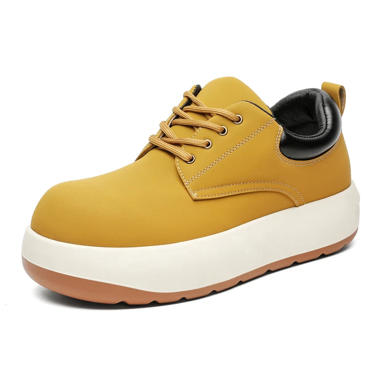 STRONGSHEN Chunky Sneaker Men Fashion Yellow Thick Soled Skate Shoes Luxury Brands Round Toe Platform Boots Lace Up Bread Shoes