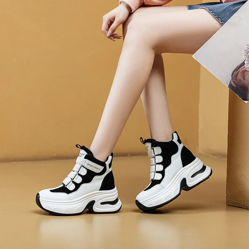 Fujin 8cm Microfiber Leather Women Casual Shoes Comforable Walking Shoes Platform Sneakers High Chunky Spring Autumn Fall Boots