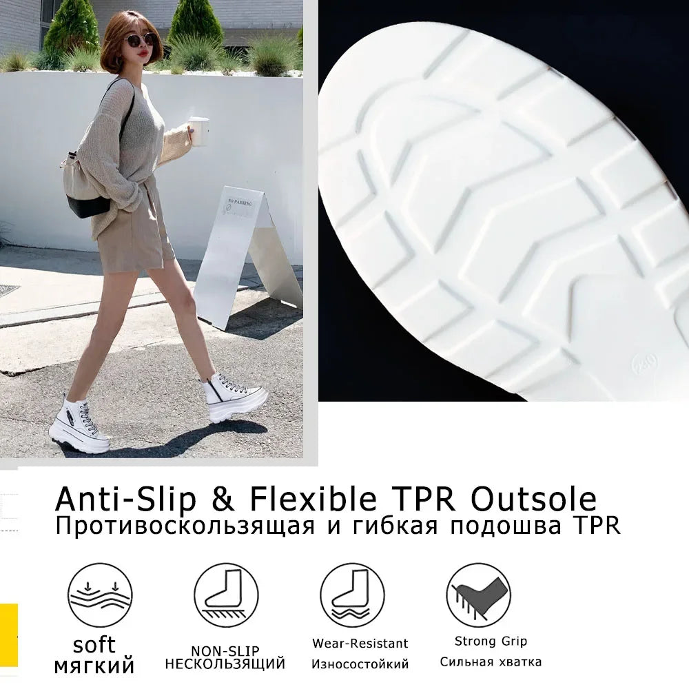 Fujin 7cm Platform Wedge Sneakers Chunky Shoes Genuine Leather Combat Boots Women Ankle Boots Autumn Autumn Booties