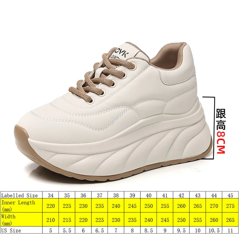 Fujin 8cm Genuine Leather Chunky Sneakers for Women Platform Sneakers Heel Wedge Women Casual Shoes  Slip on Female Summer Shoes