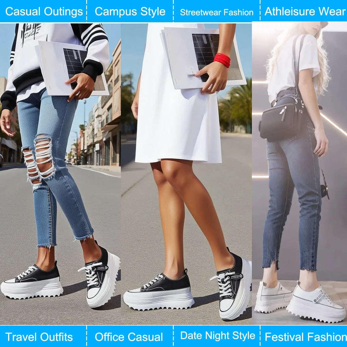 Fujin 5.5cm Genuine Leather Platform Wedge Shoes Chunky Sneaker White Casual Shoes Comfortable Breathable Autumn Autumn Shoes