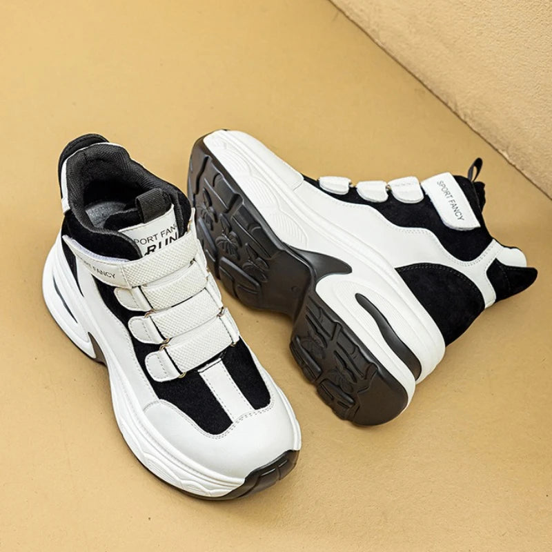 Fujin 8cm Microfiber Leather Women Casual Shoes Comforable Walking Shoes Platform Sneakers High Chunky Spring Autumn Fall Boots