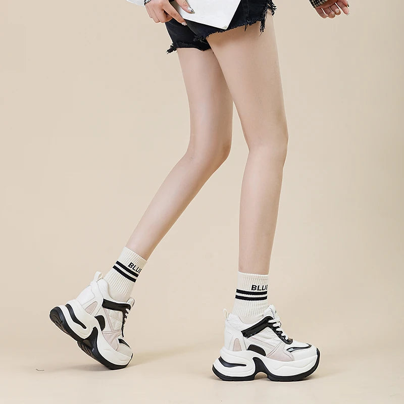 Autuspin Women Fashion Street Shoes Internal Height Increased Ladies Luxury Sneakers Leisure Platform Sneaker Genuine Leather