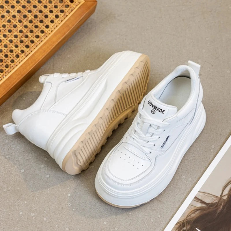 Fujin 10cm Genuine Leather Women Casual Shoes Platform Wedge Heel Sneakers White Platform Sneakers Shoes Chunky Platform Shoes
