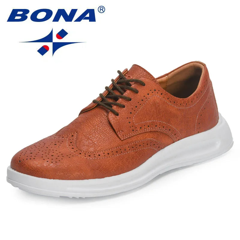 BONA  New Designers Handmade Genuine Leather Shoes Men Casual Sneakers Man Business Loafers Formal Walking Shoes Mansculino