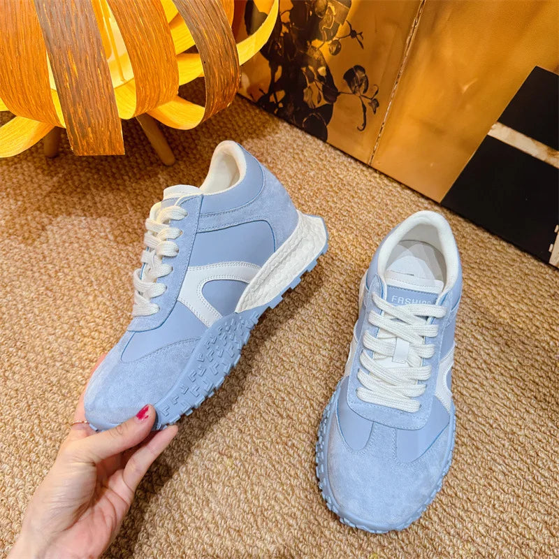 Fujin 7cm New Air Mesh Microfiber Suede Leather Flats Platform Wedge Shoes Spring Autumn Chunky Sneaker Fashion Women Vulcanize