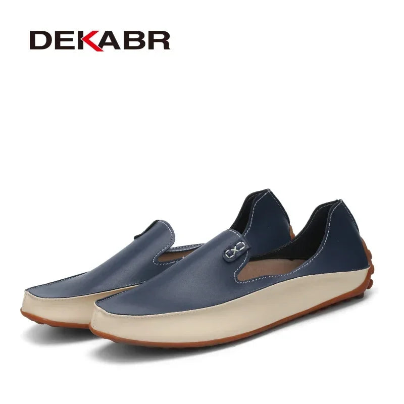 DEKABR Men Casual Flats Fashion Genuine Leather Soft Moccasins Brand Loafers High Quality Breathable Men Shoes Plus Size 36-47