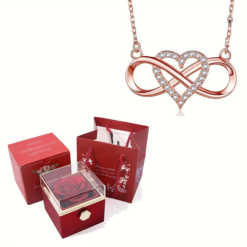 Eternal Love Necklace With 360° Flip Rose Gift Box For Women GFirlfriend Mom WIfe Christmas Romantic Gifts 2023 Hot Jewelry
