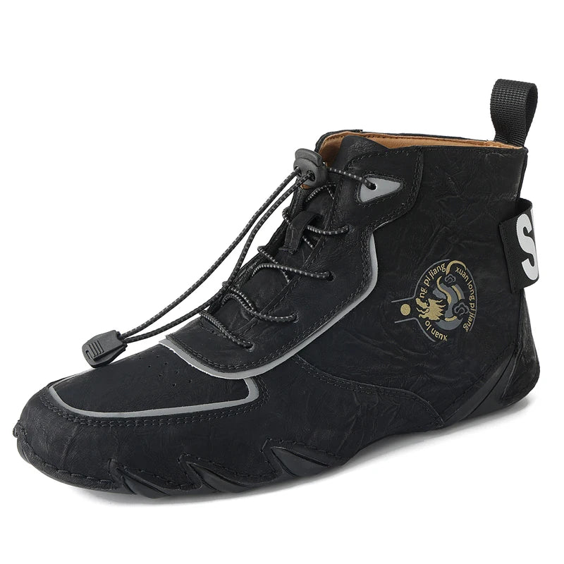 STRONGSHEN Men Leather Ankle Boots Winter Warm Plush Snow Boots Men Outdoor Sneakers Male Waterproof Non-slip Moccasins Boots
