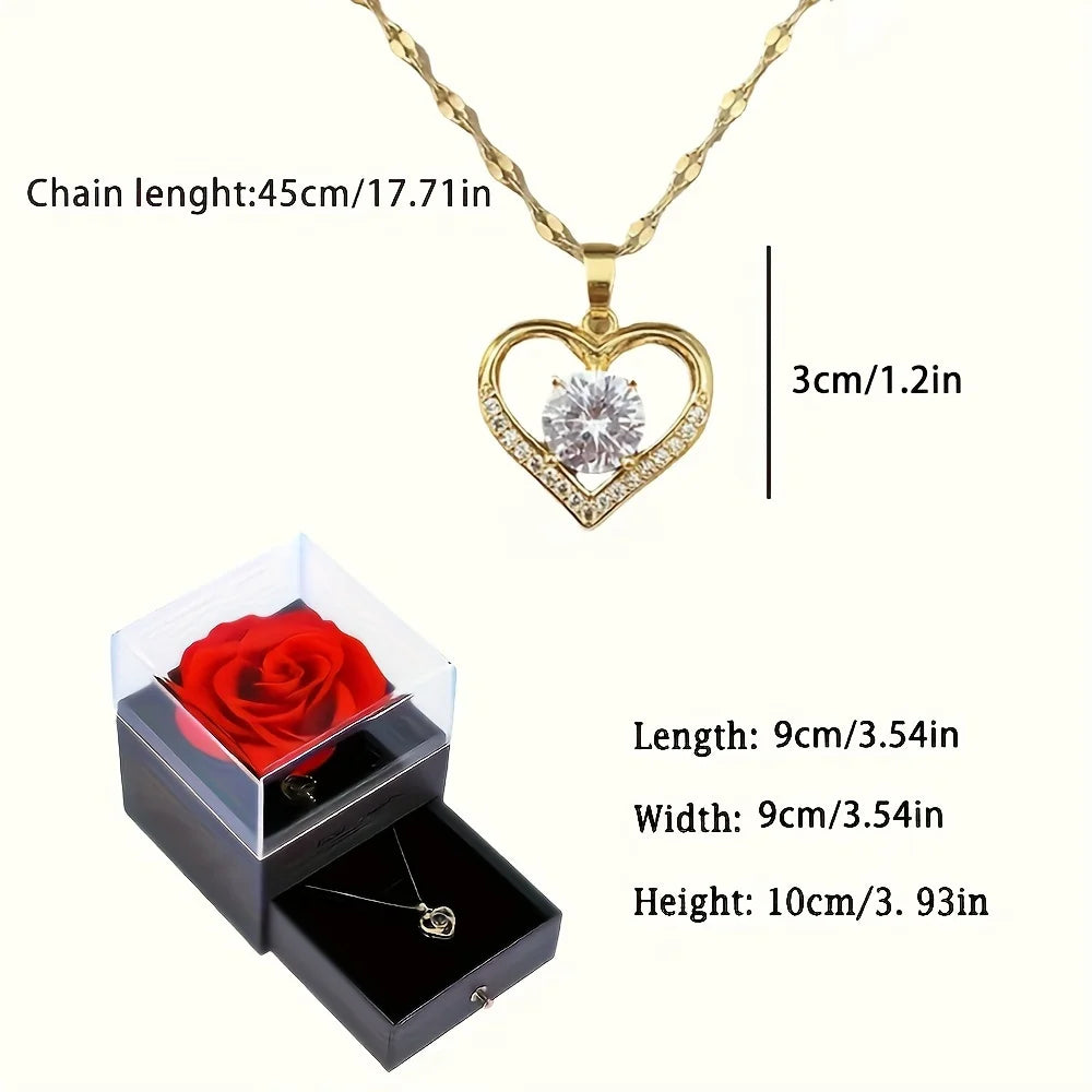 Luxury Zircon Necklace With Rose Flower Gift Box Jewelry For Mom Girlfriend Wife Birthday Wedding Romantic Gifts