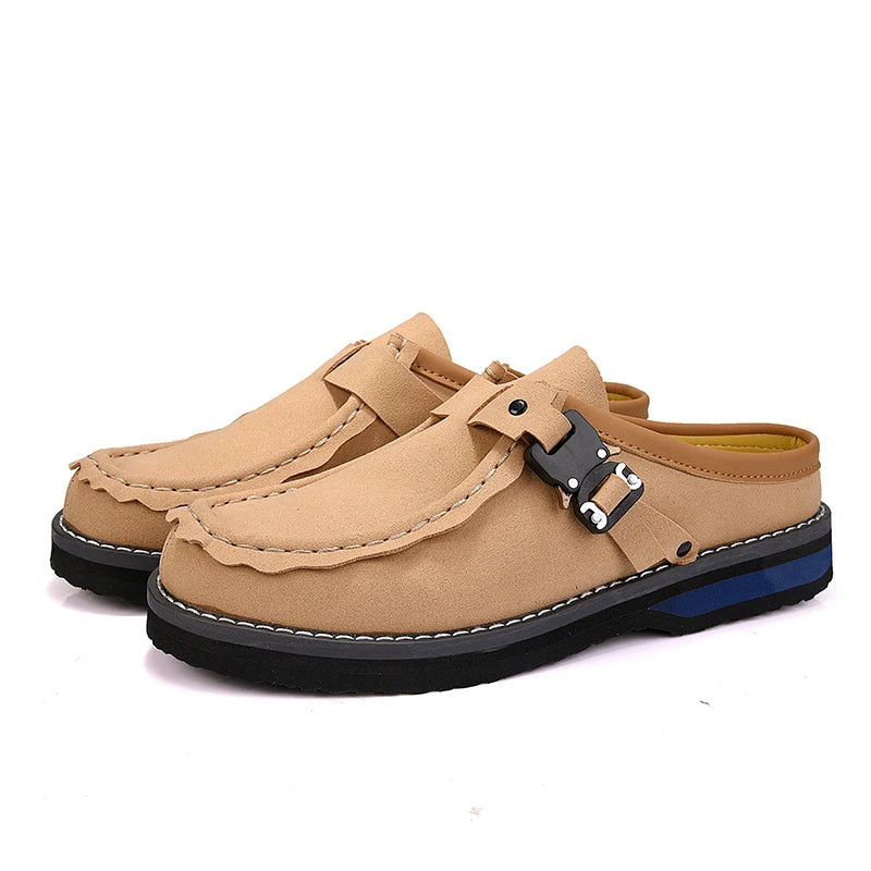 STRONGSHEN Men Clogs Slippers Fashion Brand Cow Suede Clogs Leather Cork Footbed Men Mules Outdoor Antiskid Men Beach Sandals