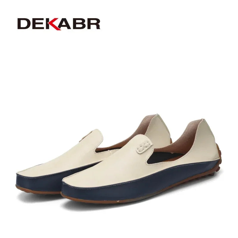 DEKABR Men Casual Flats Fashion Genuine Leather Soft Moccasins Brand Loafers High Quality Breathable Men Shoes Plus Size 36-47