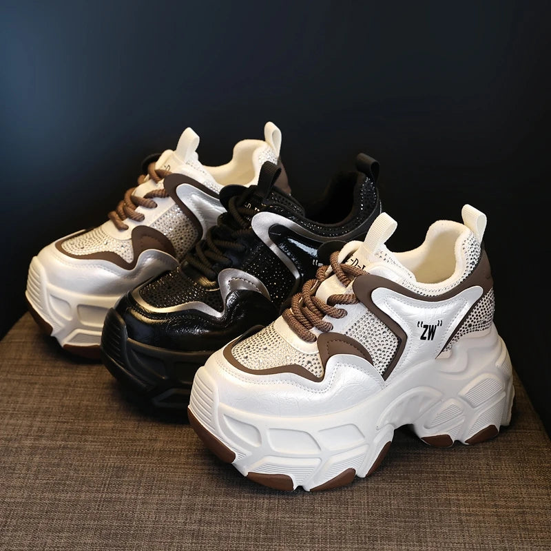 AUTUSPIN Fashion Winter Shoes High Platform Women Sneakers Outdoor Keep Warm Fleeces Ladies Footwear Chunky Woman Shoes 8.5cm