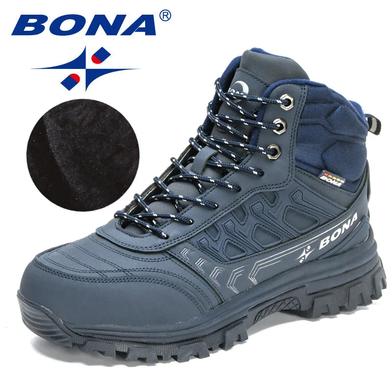 BONA 2023 New Designers Brand Winter Warm Boots Men Plush Nubuck Snow Boots Man High Quality High Top Boots Mansculino Sneakers
