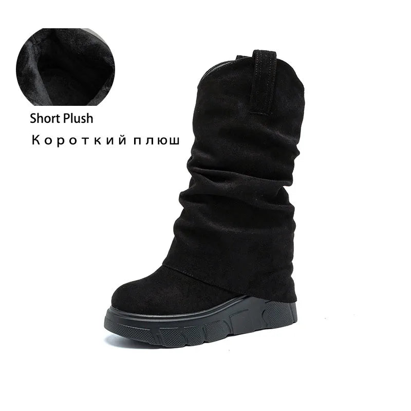 fujin 10cm heel knee high boots for women platform boots ankle spring autumn winter wedge comfy comfortable boots Ankle Booties