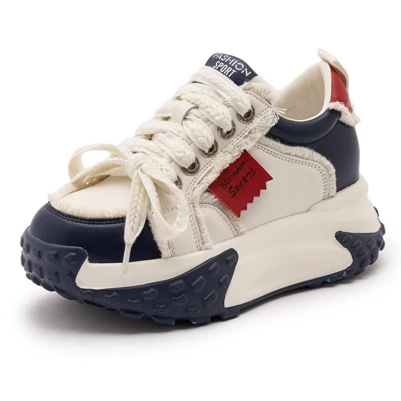 Fujin 7.5cm Microfiber Leather Vulcanize Ankle Flats Autumn Booties Breathable Summer Women Chunky Sneaker Comfy Spring Shoes