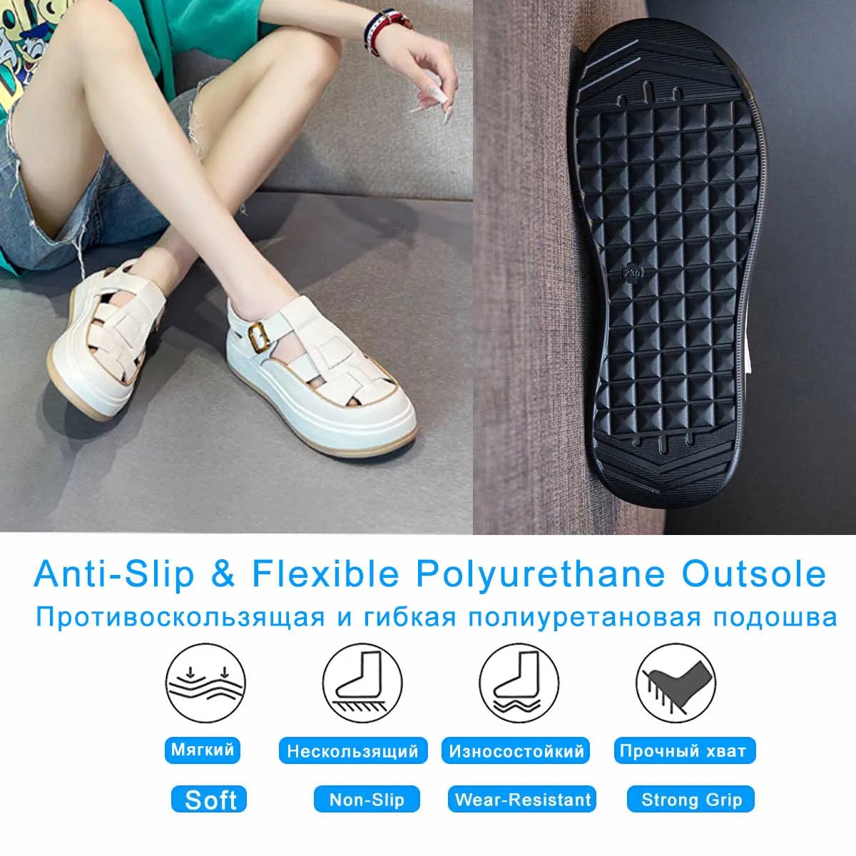 Fujin 5cm Cow Weave Genuine Synthetic Leather Pumps Platform Wedge Hook Summer Hollow Sandals Flats Women Slippers Fashion Shoes