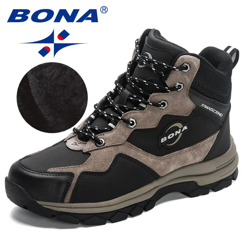 BONA New Designers Man Plush Warm Snow Boots Suede High Quality Hiking Shoes Men Winter Outdoor Trekking Mountain Boots