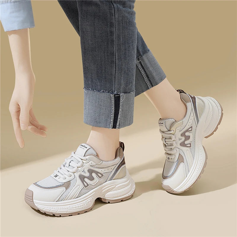AUTUSPIN 2025 New Lightweight Sport Shoes for Women Spring Fashion Breathable Mesh Walking Sneakers Outdoor Daily Soft Footwear