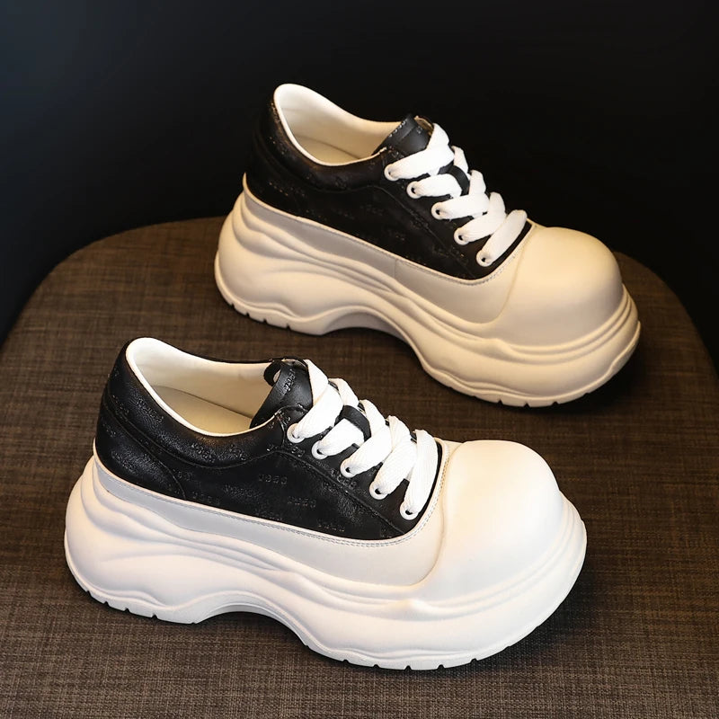 AUTUSPIN 7cm Fashion Shoes for Women 2025 Spring Summer Soft Leather Wide Toe Sneakers Leisure Woman Footwear Outdoor Casual