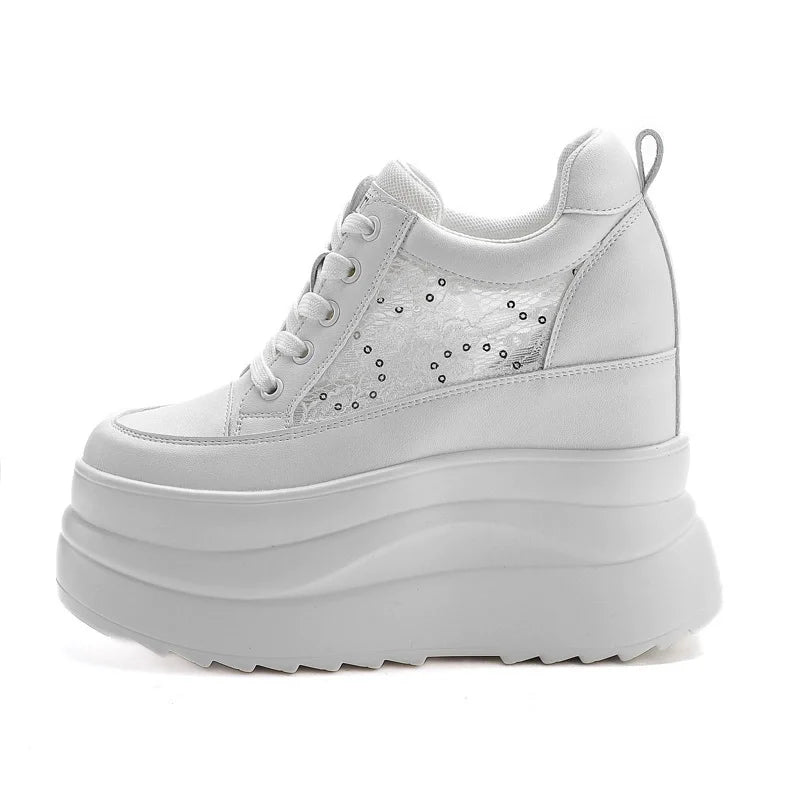 Fujin 13cm 2025 Genuine Leather Platform Wedge Flats Shoes Chunky Sneaker Casual Comfy High Brand Spring Autumn Vulcanize Shoes