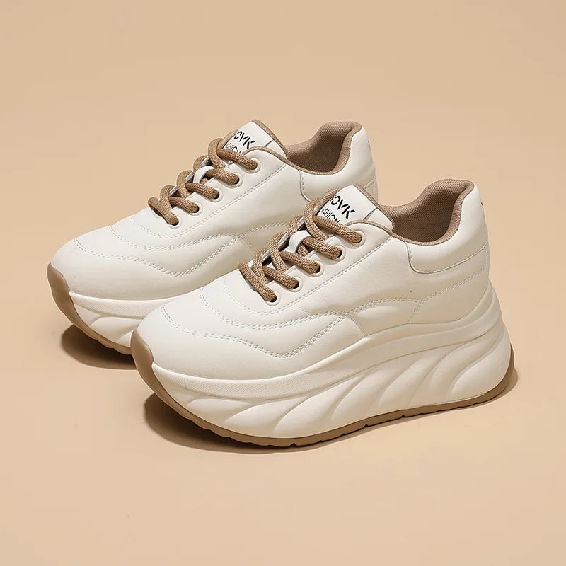 Fujin 8cm Genuine Leather Chunky Sneakers for Women Platform Sneakers Heel Wedge Women Casual Shoes  Slip on Female Summer Shoes