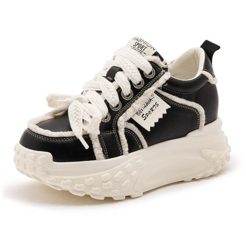 Fujin 7.5cm Microfiber Leather Vulcanize Ankle Flats Autumn Booties Breathable Summer Women Chunky Sneaker Comfy Spring Shoes