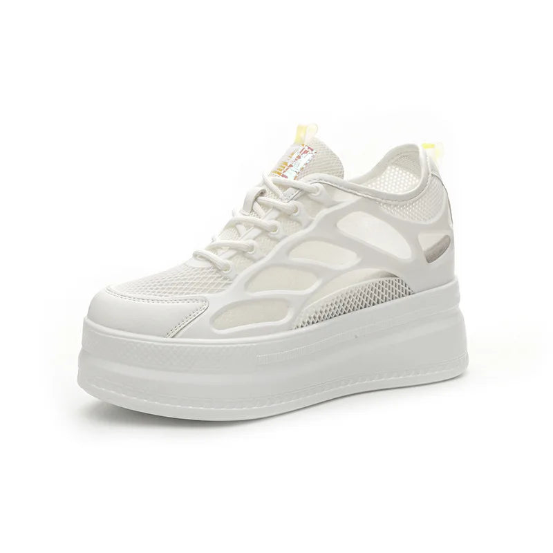 Koznoy 9cm New Air Mesh Genuine Leather Ankle Boots Summer Mixed Color Flats Comfy Hollow Women Chunky Sneaker Breathable Shoes