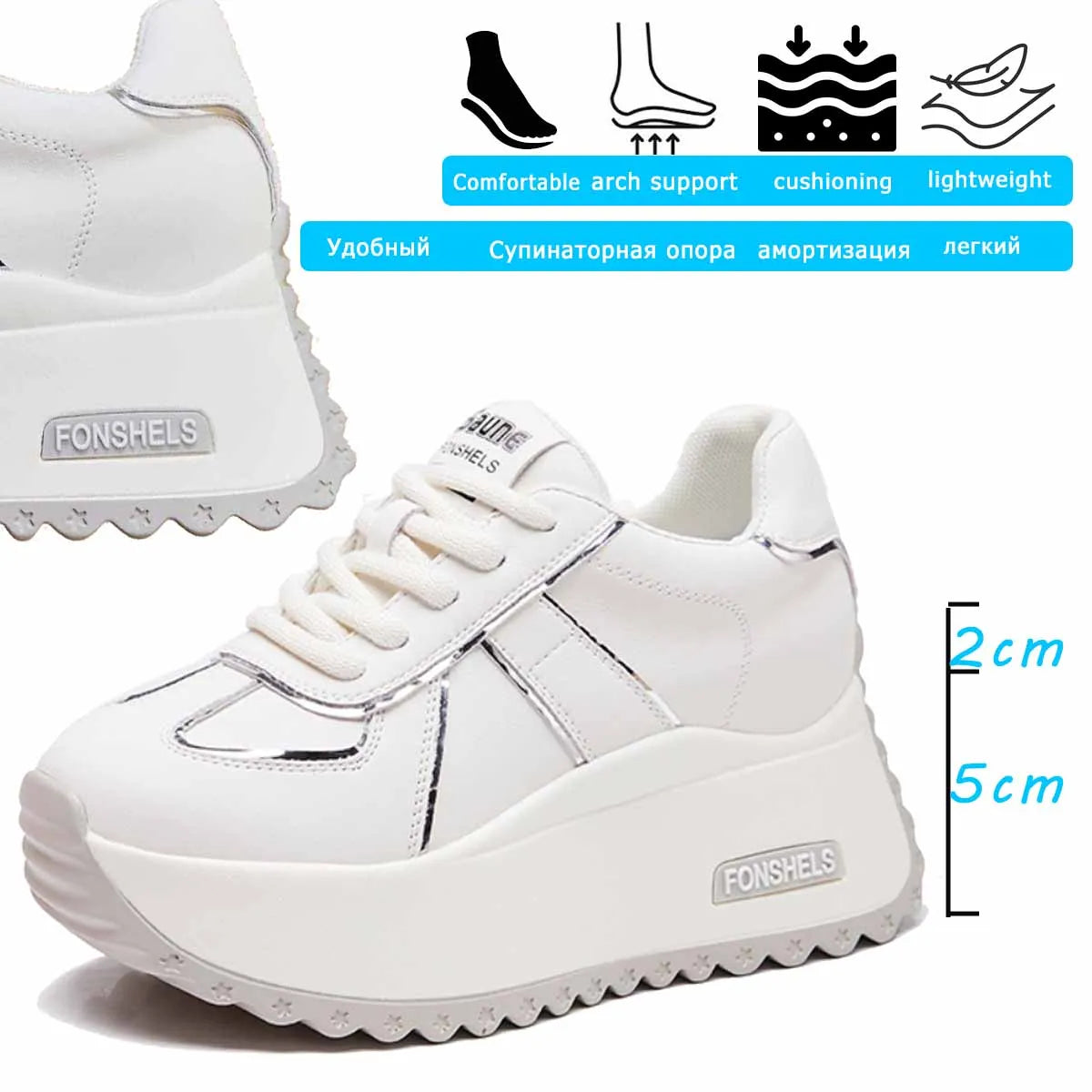 Fujin 7cm Genuine Leather Spring Autumn Chunky Sneakers Breathable Casual Platform Wedge Flats Women Vulcanize Shoes