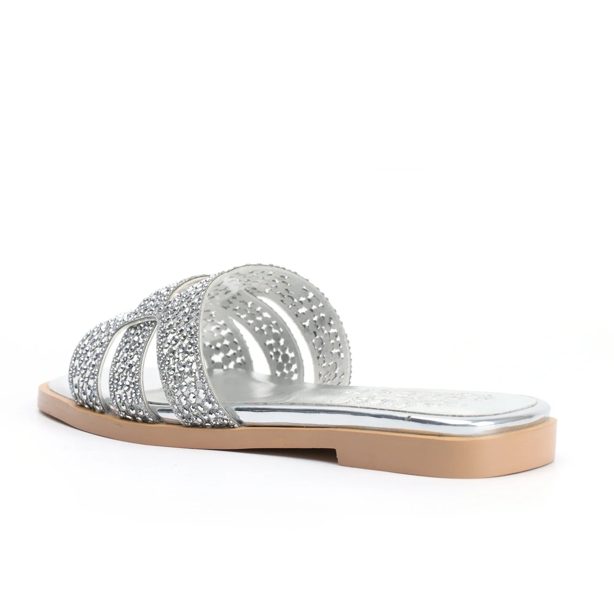 Luxury Women's Sandals Comfortable Flat Slip On Silver Rhinestone Sandals Designer High Quality Shoes