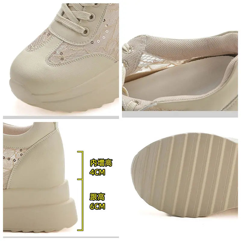 Fujin 10cm air mesh Platform Wedge Chunky Shoes Genuine Leather hidden heels Women Summer Spring Autumn Walking Sneakers Fashion