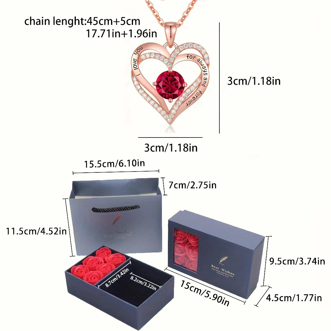 Luxury Red ZIrcon Heart Necklace With 6 Roses Gift Box For Mother Girlfriend Birthday Holiday Gifts 2024 Romantic Accessories