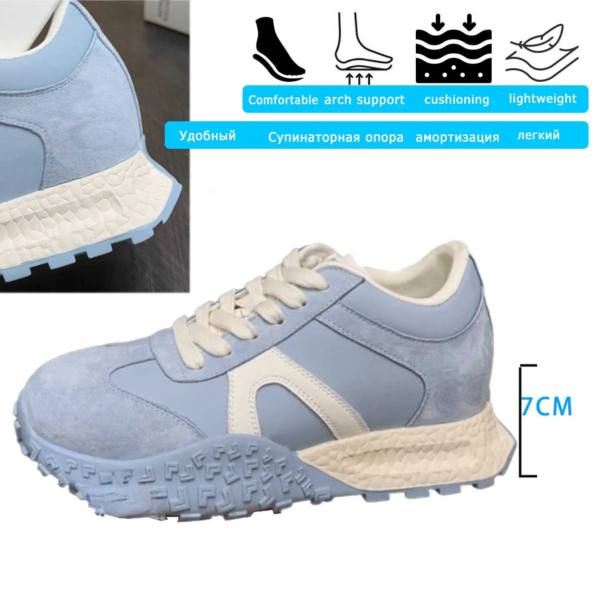 Fujin 7cm New Air Mesh Microfiber Suede Leather Flats Platform Wedge Shoes Spring Autumn Chunky Sneaker Fashion Women Vulcanize