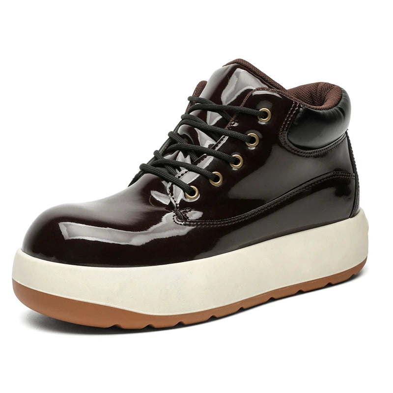 STRONGSHEN Chunky Sneaker Men Fashion Yellow Thick Soled Skate Shoes Luxury Brands Round Toe Platform Boots Lace Up Bread Shoes
