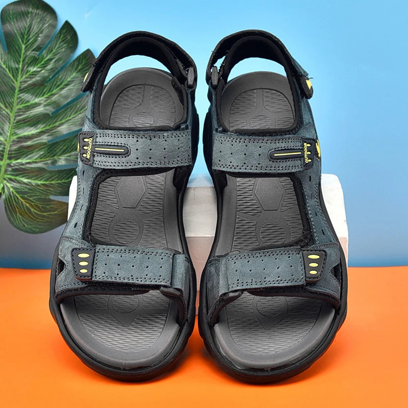 New Summer Men Genuine Leather Sandals Classic Casual Shoes Men Outdoor Beach Sandals Roman Summer Men's Water Shoes Size 38-46