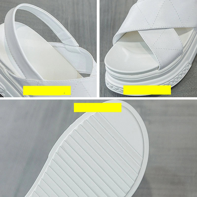 Fujin 7cm Platform Sandals Wedge Shoes Summer Women Genuine Leather Full Cow Women Slides Beach Shoes Sandalias Mujer