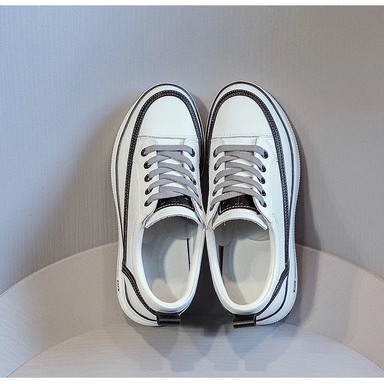 Fujin 6cm Genuine Leather Women Shoes Platform Wedge Sneakers Women Shoes 2024 Spring Autumn Air Mesh Breathable Shoes